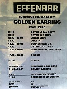 Golden Earring time schedule Effenaar September 28 2007 Eindhoven - De Effenaar